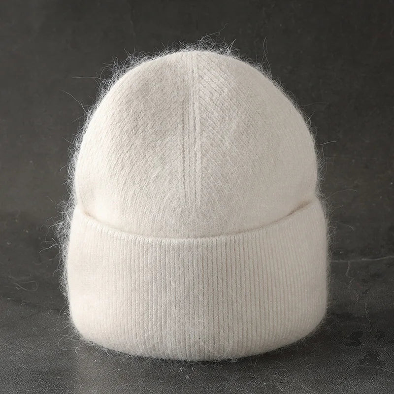 Women Solid Color Fur Knitted Bonnet Female Warm Ski Sullies Beanies.