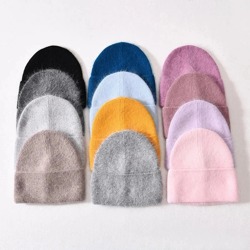 Women Solid Color Fur Knitted Bonnet Female Warm Ski Sullies Beanies.