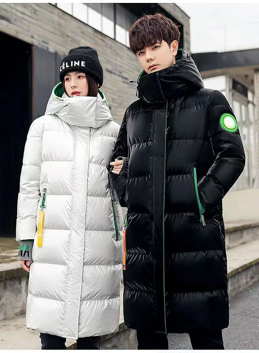 Winter Down Cotton Jacket Big Fur Collar Hooded Thickened Unisex Coat.