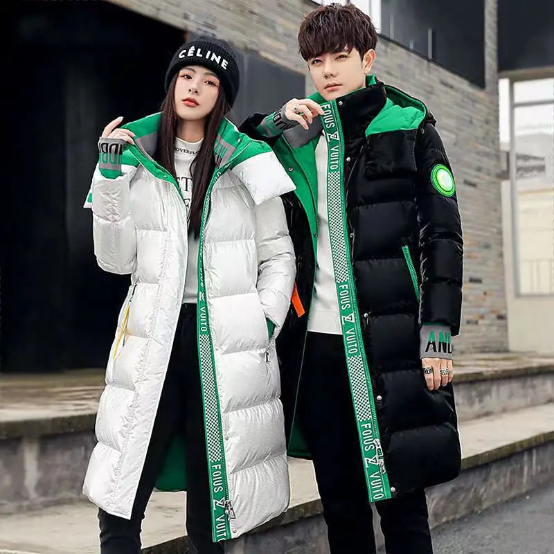 Winter Down Cotton Jacket Big Fur Collar Hooded Thickened Unisex Coat.