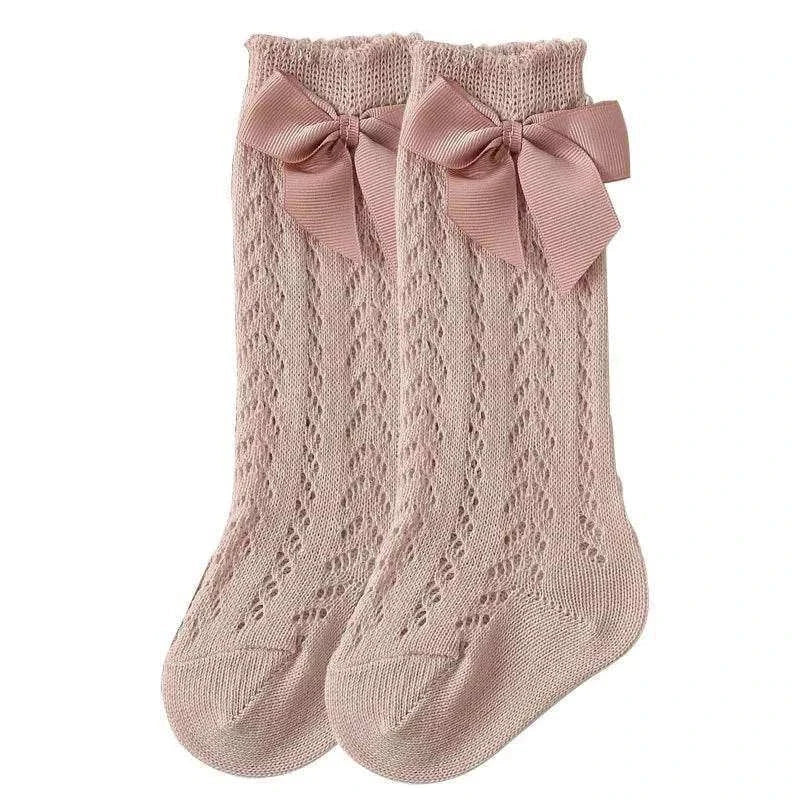 Baby Girls Long Bow Sock with lace and bow detail in soft cotton.