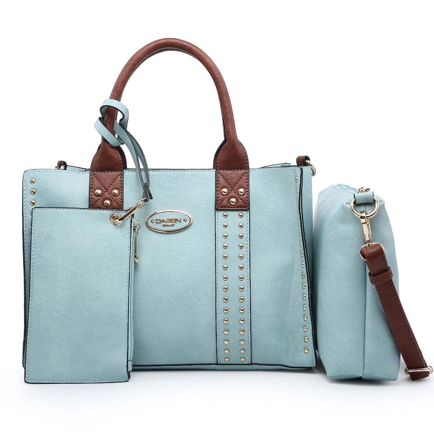 Chic 3-piece handbag set for professional women, featuring a tote, shoulder bag, and clutch in elegant design.