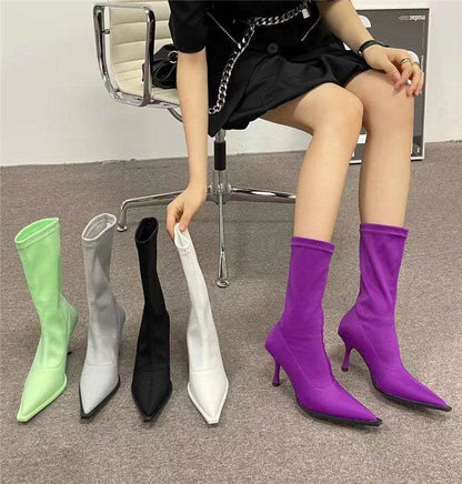 Fruit Color Pointed Toe Short Boots for WomenElevate your style with these high-quality Artificial PU boots! The pointed-toe shape adds elegance and the waterproof platform ensures everyday wear. The stiletto hBootPlush Fashions ShopPlush Fashion ShopFruit Color Pointed Toe Short Boots