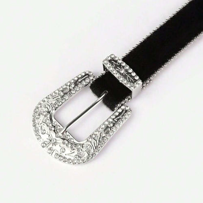 Leather Inlaid Rhinestone Belt