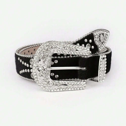 Leather Inlaid Rhinestone Belt