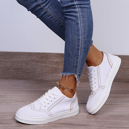 Lace-Up Suedette Flat Sneakers For Women