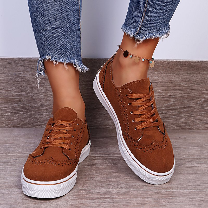 Lace-Up Suedette Flat Sneakers For Women