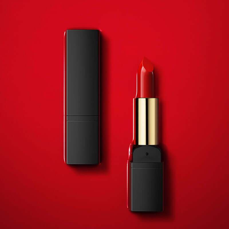 Red Plush Fashions Gentle Moisturizing lipstick on a vibrant background.