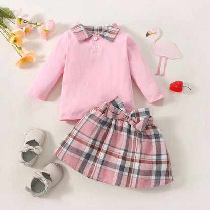 New Children's Long-sleeved Shirt Plaid Skirt SuitTransform your little one's wardrobe with our Ins New Children's Clothing Long-sleeved Shirt Plaid Skirt Suit! Featuring a stylish plaid pattern, this suit exudes a 0Plush Fashions ShopPlush Fashion Shop