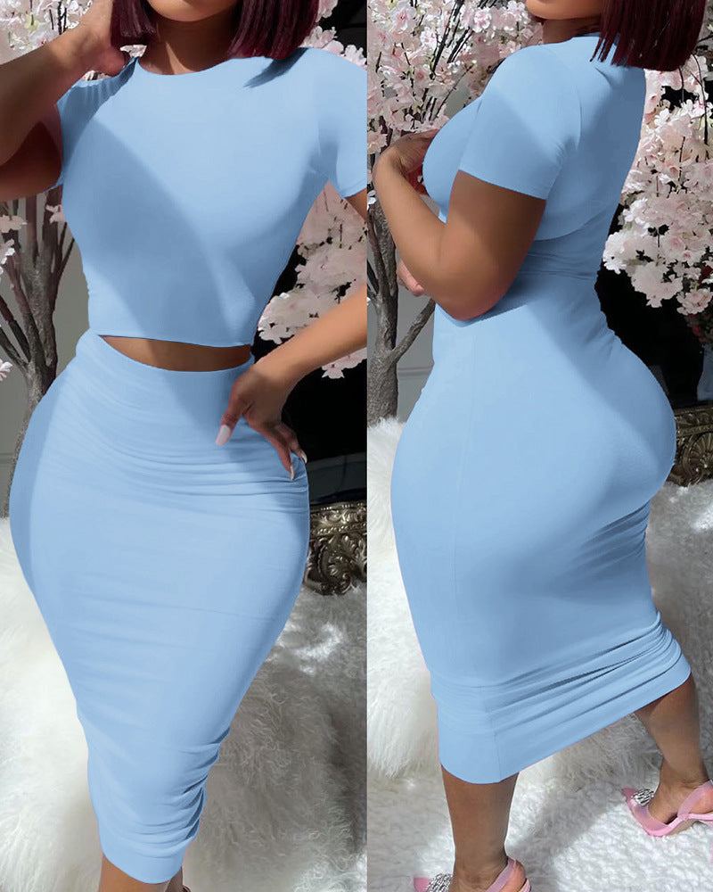 Fitted Dress WearSolid Color Short Sleeve Top Suit Tight Midi Fitted Dress  Wear .Unleash your inner fashionista with our Solid Color Short Sleeve Top Suit Tight Midi Dress! Made froDressPlush Fashions ShopPlush Fashion Shop