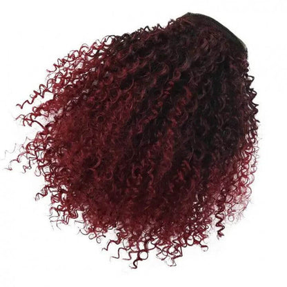 African Drawstring Stretch Small Curly Wig in mixed shades, 8-inch length.