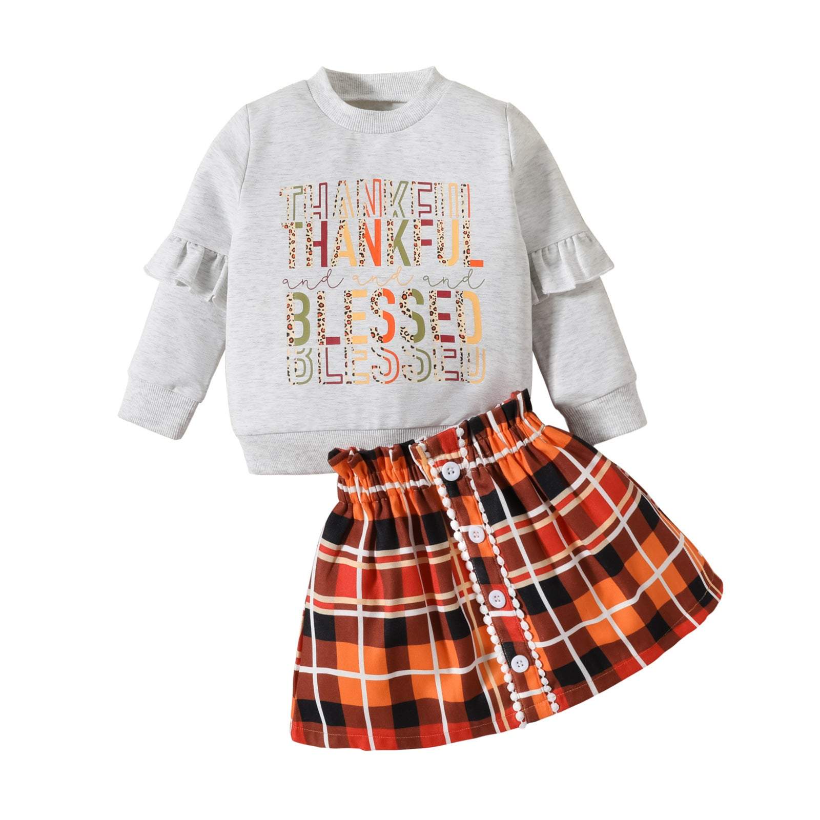 Children's Letter Printed Plaid Sweater Two-piece SetDress your child in style this Thanksgiving with our Children's Clothing Thanksgiving Letter Plaid Printed Sweater Dress Two-piece Set! Made with soft cotton, this sChildrens setPlush Fashions ShopPlush Fashion ShopLetter Printed Plaid Sweater