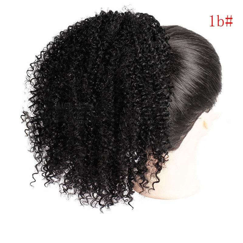 Women's African Drawstring Stretch Small Curly Wig in black.