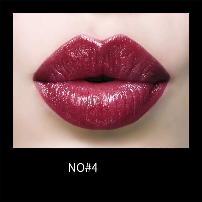 Rich red lips wearing Plush Fashions Gentle Moisturizing Lip Makeup Lipstick, shade No#4.