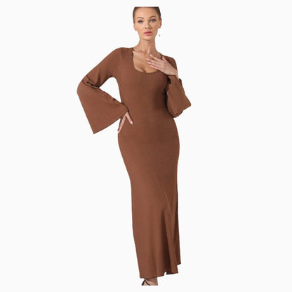 Women's fashion simple solid color dress in coffee shade.