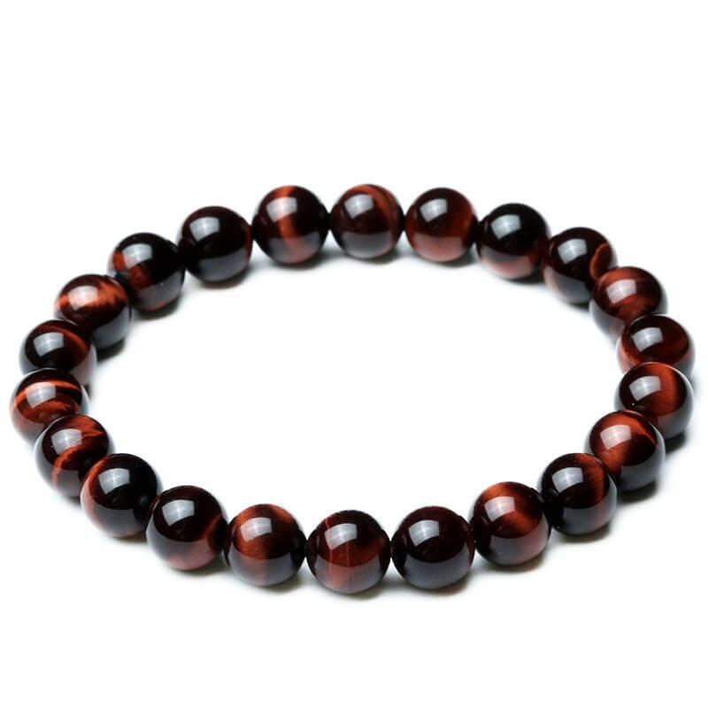 Vintage Style 8mm Red Tiger Eye Bracelet, unisex, geometric design, fatigue-reducing accessory, 18cm length.