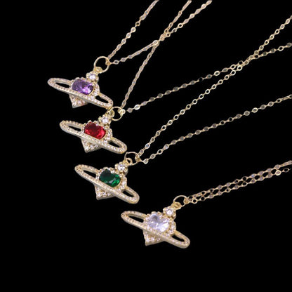 Ladies fashion zircon love necklace with colorful pendants and geometric design.