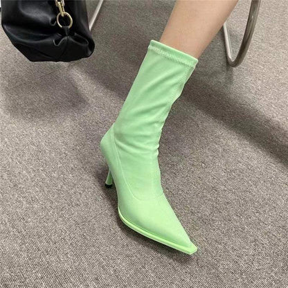 Fruit Color Pointed Toe Short Boots for WomenElevate your style with these high-quality Artificial PU boots! The pointed-toe shape adds elegance and the waterproof platform ensures everyday wear. The stiletto hBootPlush Fashions ShopPlush Fashion ShopFruit Color Pointed Toe Short Boots