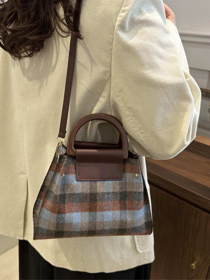 Contrast Plaid Trapezoid Shape Crossbody Bag