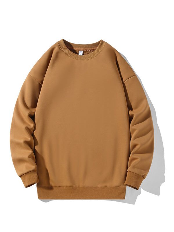 Men's new solid color round neck long sleeve sweatshirt - Plush Fashion Shop #